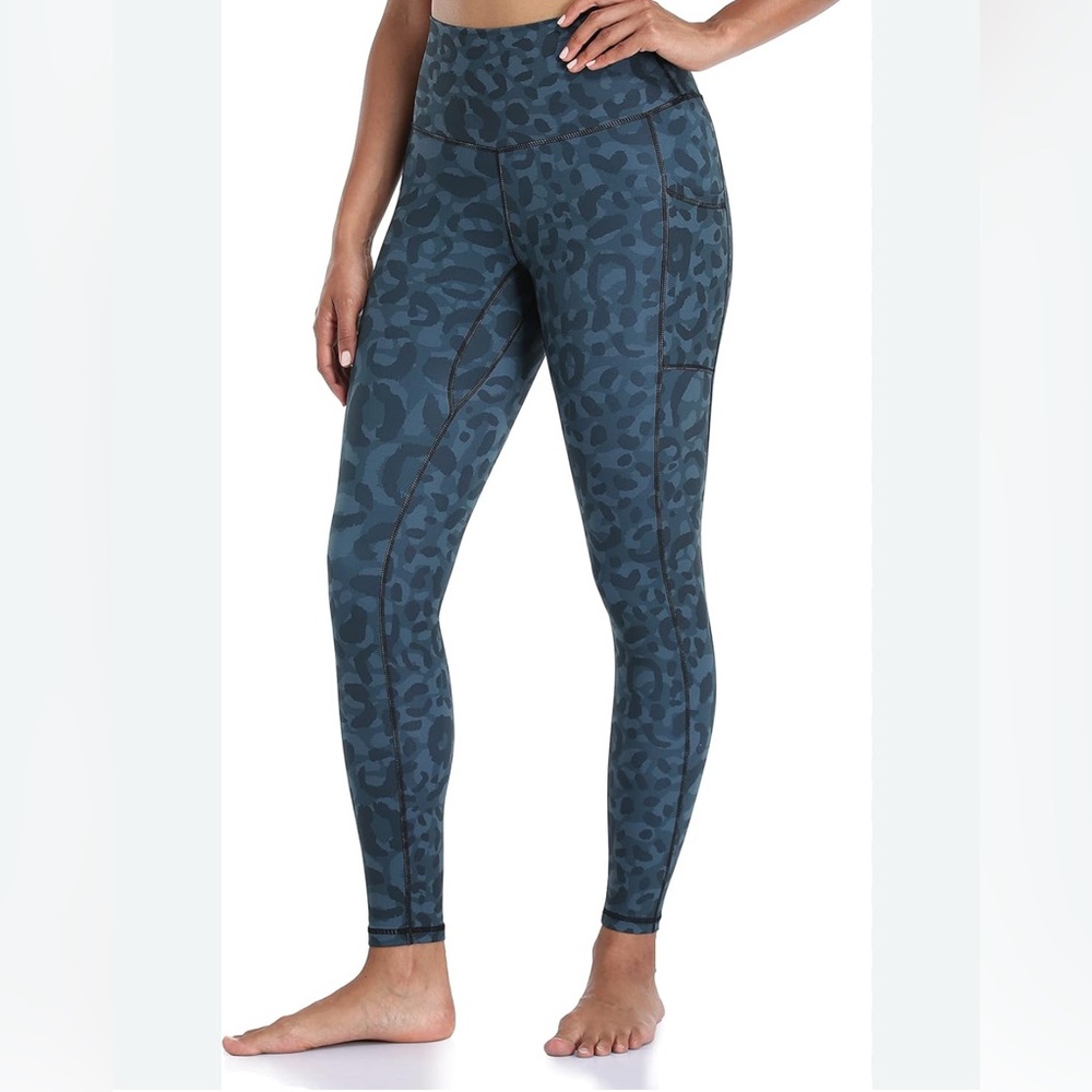 Colorfulkoala High Waisted Leggings Full-Length Yoga Pants( X-Large Cyan Leopard - Picture 1 of 5